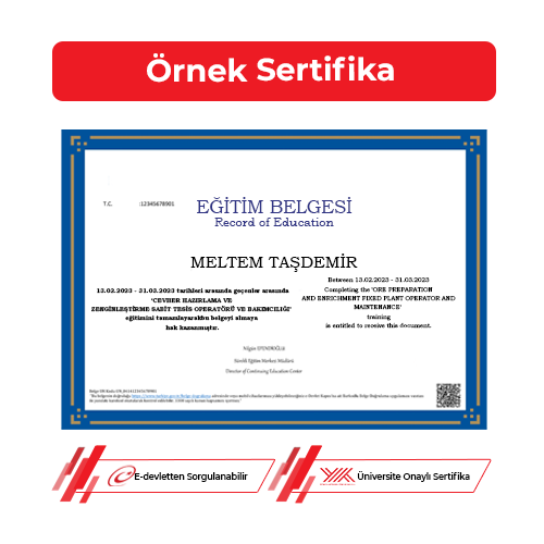 Cevher Hazırlama ve Zenginleştirme Sabit Tesis Operatör ve Bakımcılığı Sertifikası