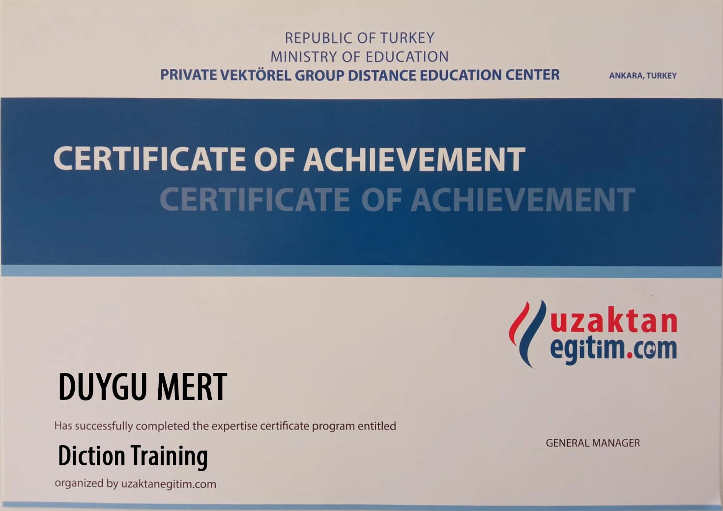 Certificate Of Achıevement